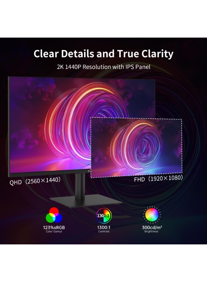 KTC 27 Inch QHD Computer Monitor, 2K 100Hz IPS Gaming Monitor, 1440P Frameless Eye Care PC Office Monitor with HDMI/DP, FreeSync & G-Sync, HDR10, VESA, Tilt Adjustable - Image 3